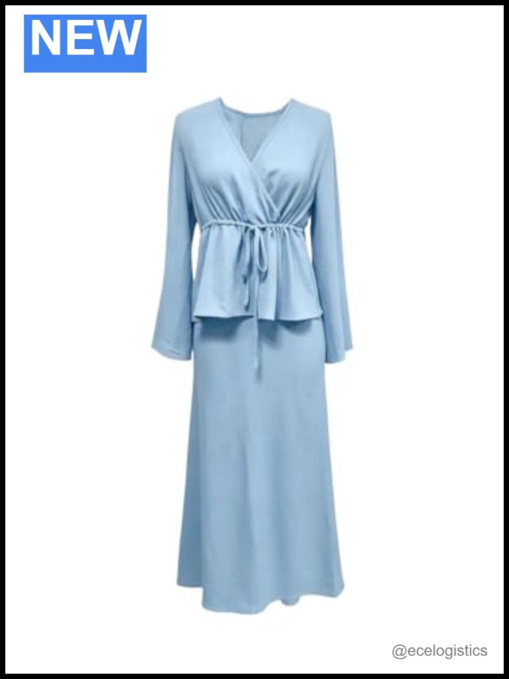Women's 2 Piece Skirt Set Long Sleeve Wrap V Neck Top & Long Skirt